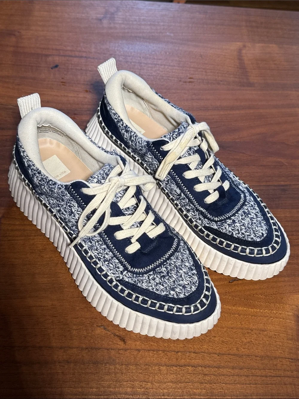 Dolce Vita Navy & Cream Women's Multi-woven Lace-Up Platform Sneakers